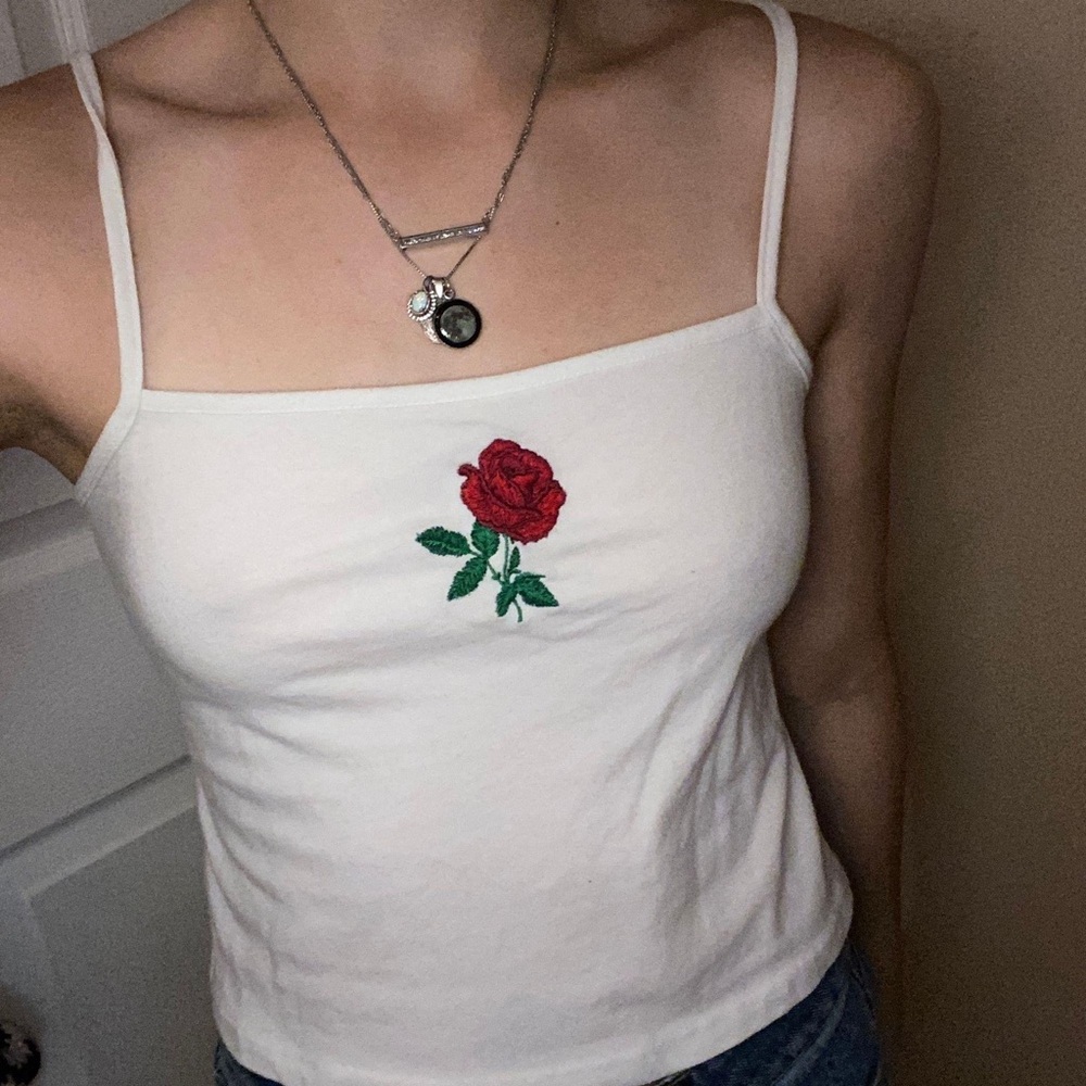 white tank with flower embroidery